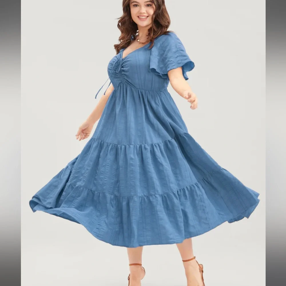 Size 18 - 20 • 2x • BloomChic • Ruched Drawstring Pocket Ruffle Tiered Dress